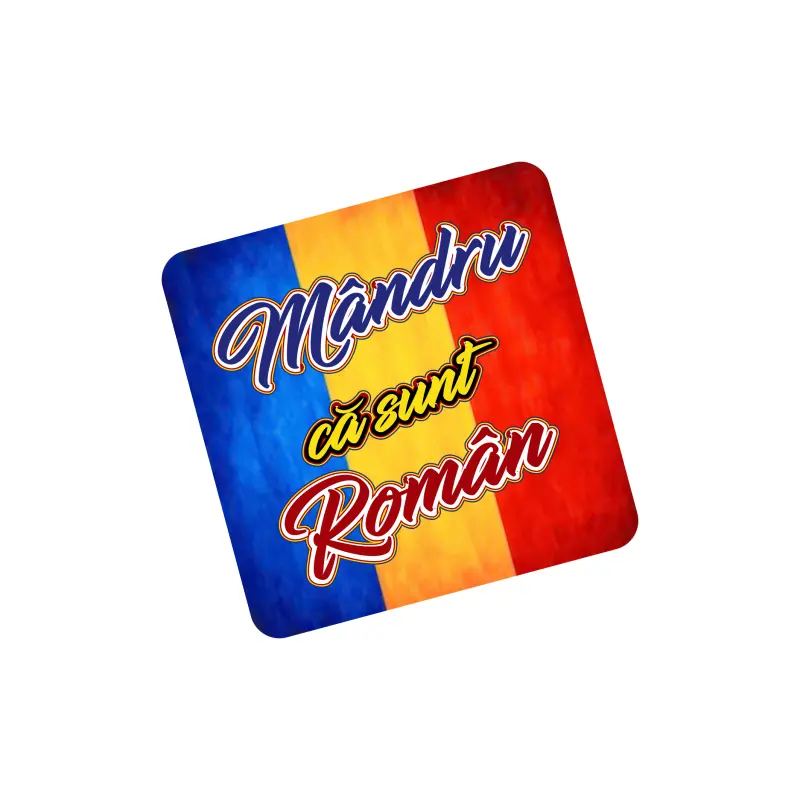 Mandru ca sunt roman, set 6 suporti coster din lemn, model 014